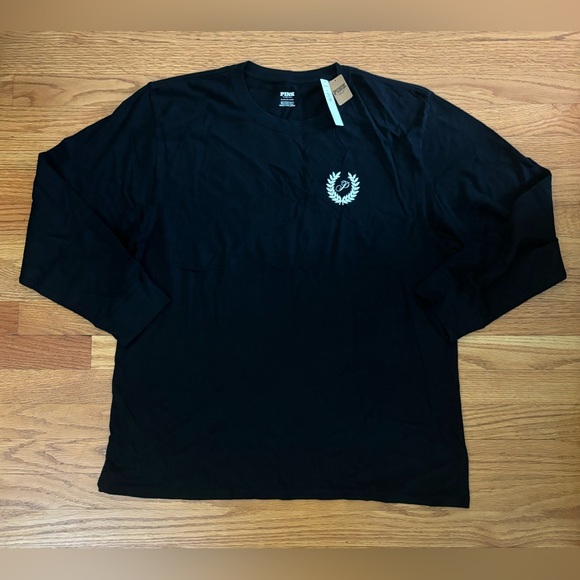 Victoria’s Secret PINK Tee Women’s XL Black Long Sleeve Campus Tshirt Casual New - Picture 1 of 5